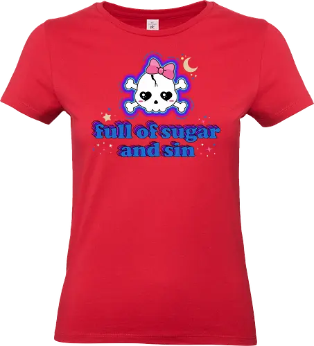 Full Of Sugar And Sin  - Full Of Sugar And Sin, creepy cute, skull, pastel goth, sugar, bow, moon, cute skull, kawaii skull, kawaii, spooky cute, quote, funny - Standard T-Shirt (Women)