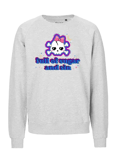 Full Of Sugar And Sin  - Full Of Sugar And Sin, creepy cute, skull, pastel goth, sugar, bow, moon, cute skull, kawaii skull, kawaii, spooky cute, quote, funny - Fairtrade Sweatshirt