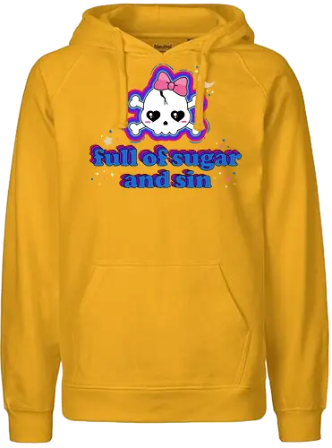 Full Of Sugar And Sin  - Full Of Sugar And Sin, creepy cute, skull, pastel goth, sugar, bow, moon, cute skull, kawaii skull, kawaii, spooky cute, quote, funny - Fairtrade Hoodie
