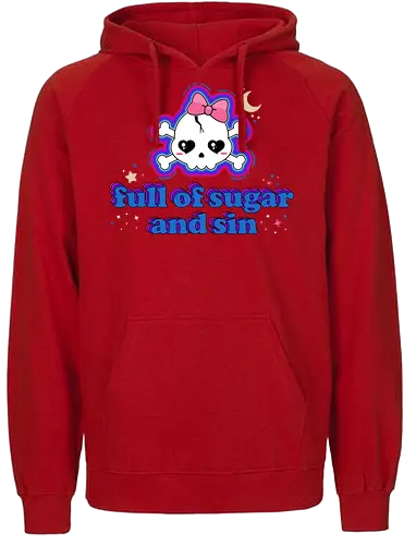 Full Of Sugar And Sin  - Full Of Sugar And Sin, creepy cute, skull, pastel goth, sugar, bow, moon, cute skull, kawaii skull, kawaii, spooky cute, quote, funny - Fairtrade Hoodie