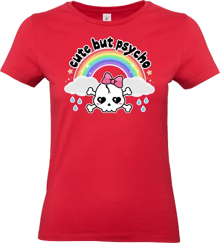 Cute But Psycho - cute but psycho, kawaii skull, rainbow, rain, kawaii rainbow, pastel goth, spooky cute, creepy cute, bow, girly skull - Standard T-Shirt (Women)