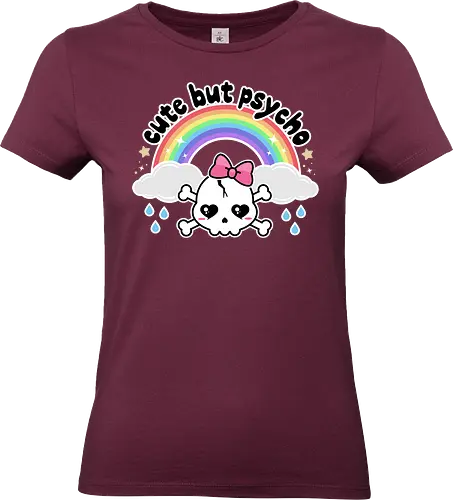 Cute But Psycho - cute but psycho, kawaii skull, rainbow, rain, kawaii rainbow, pastel goth, spooky cute, creepy cute, bow, girly skull - Standard T-Shirt (Women)