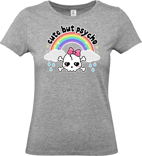 Cute But Psycho - cute but psycho, kawaii skull, rainbow, rain, kawaii rainbow, pastel goth, spooky cute, creepy cute, bow, girly skull - Standard T-Shirt (Women)