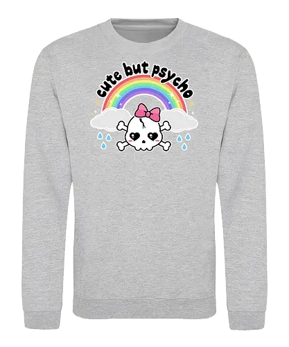 Cute But Psycho - cute but psycho, kawaii skull, rainbow, rain, kawaii rainbow, pastel goth, spooky cute, creepy cute, bow, girly skull - Sweatshirt