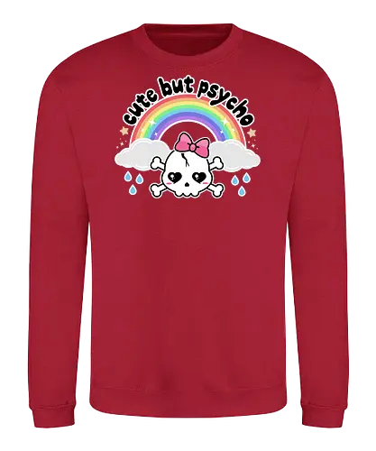 Cute But Psycho - cute but psycho, kawaii skull, rainbow, rain, kawaii rainbow, pastel goth, spooky cute, creepy cute, bow, girly skull - Sweatshirt