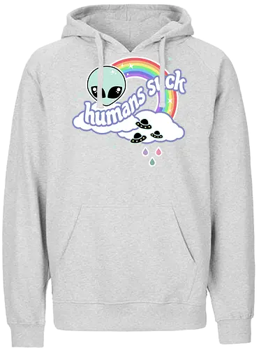 Humans Suck  - humans suck, alien, rainbow, ufo, space, funny, quote, kawaii, pastel goth, spooky cute, creepy cute, rain - Fairtrade Hoodie