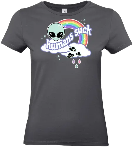 Humans Suck  - humans suck, alien, rainbow, ufo, space, funny, quote, kawaii, pastel goth, spooky cute, creepy cute, rain - Standard T-Shirt (Women)