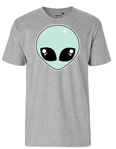 Alien - alien, kawaii, cute, alien head, adorable, pastel goth, pastel green, green, pastel goth alien, spooky cute - Fairtrade T-Shirt
