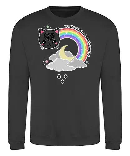 No Thoughts Head Empty  - no thoughts, head empty, kawaii, cat, pastel goth, creepy cute, rainbow, spiderweb, spooky cute, spooky, creepy cute, creepy - Sweatshirt