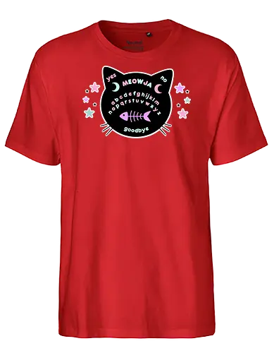 Meowja - meowja, ouija, ouija board, creepy cute, pastel goth, spooky cute, kawaii goth, pastel ouija board, cat - Fairtrade T-Shirt