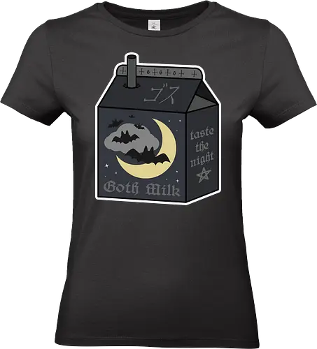 Goth Milk - goth milk, milk, milk carton, kawaii milk, kawaii, pastel goth, creepy cute, bats, moon, black, black milk, spooky, scary, creepy, creepy cute milk, gothic milk - Standard T-Shirt (Women)