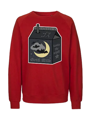 Goth Milk - goth milk, milk, milk carton, kawaii milk, kawaii, pastel goth, creepy cute, bats, moon, black, black milk, spooky, scary, creepy, creepy cute milk, gothic milk - Fairtrade Sweatshirt