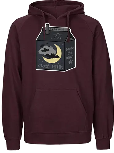Goth Milk - goth milk, milk, milk carton, kawaii milk, kawaii, pastel goth, creepy cute, bats, moon, black, black milk, spooky, scary, creepy, creepy cute milk, gothic milk - Fairtrade Hoodie