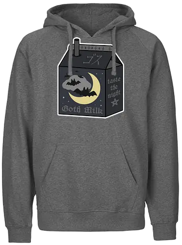 Goth Milk - goth milk, milk, milk carton, kawaii milk, kawaii, pastel goth, creepy cute, bats, moon, black, black milk, spooky, scary, creepy, creepy cute milk, gothic milk - Fairtrade Hoodie