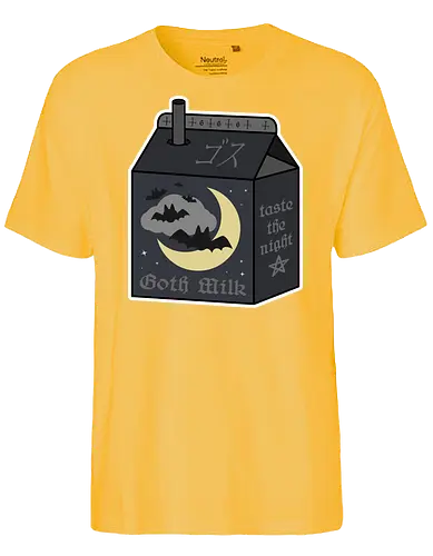 Goth Milk - goth milk, milk, milk carton, kawaii milk, kawaii, pastel goth, creepy cute, bats, moon, black, black milk, spooky, scary, creepy, creepy cute milk, gothic milk - Fairtrade T-Shirt