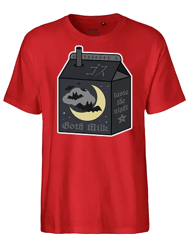 Goth Milk - goth milk, milk, milk carton, kawaii milk, kawaii, pastel goth, creepy cute, bats, moon, black, black milk, spooky, scary, creepy, creepy cute milk, gothic milk - Fairtrade T-Shirt