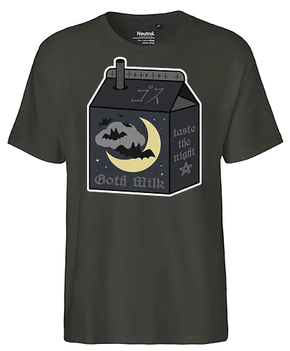 Goth Milk - goth milk, milk, milk carton, kawaii milk, kawaii, pastel goth, creepy cute, bats, moon, black, black milk, spooky, scary, creepy, creepy cute milk, gothic milk - Fairtrade T-Shirt