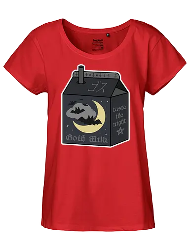 Goth Milk - goth milk, milk, milk carton, kawaii milk, kawaii, pastel goth, creepy cute, bats, moon, black, black milk, spooky, scary, creepy, creepy cute milk, gothic milk - Fairtrade Girl Shirt