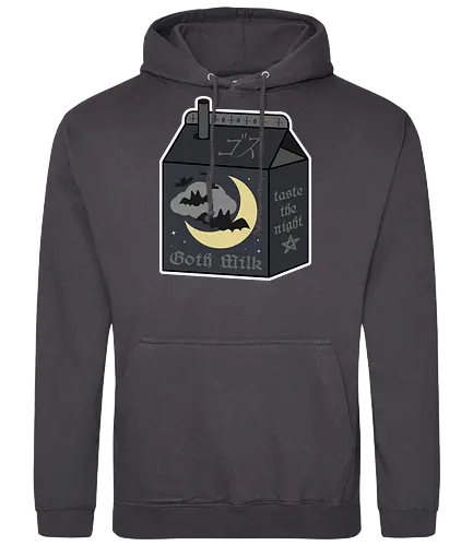 Goth Milk - goth milk, milk, milk carton, kawaii milk, kawaii, pastel goth, creepy cute, bats, moon, black, black milk, spooky, scary, creepy, creepy cute milk, gothic milk - Standard Hoodie