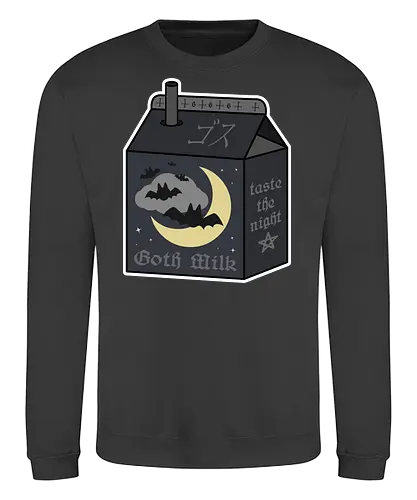 Goth Milk - goth milk, milk, milk carton, kawaii milk, kawaii, pastel goth, creepy cute, bats, moon, black, black milk, spooky, scary, creepy, creepy cute milk, gothic milk - Sweatshirt