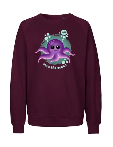 Save The Ocean  - Save The Ocean, octopus, kawaii, kawaii octopus, purple octopus, skull, cute, creepy cute, kawaii goth, pastel goth, ocean life, summer - Fairtrade Sweatshirt