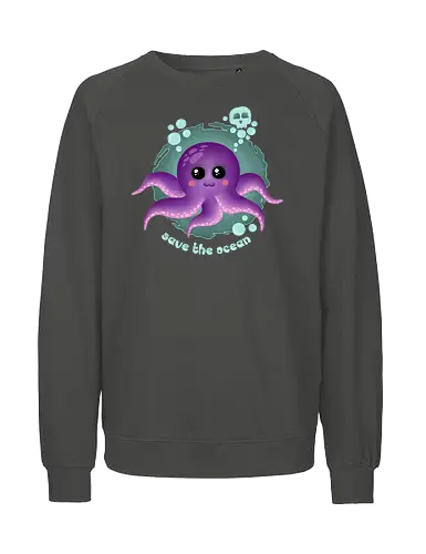 Save The Ocean  - Save The Ocean, octopus, kawaii, kawaii octopus, purple octopus, skull, cute, creepy cute, kawaii goth, pastel goth, ocean life, summer - Fairtrade Sweatshirt