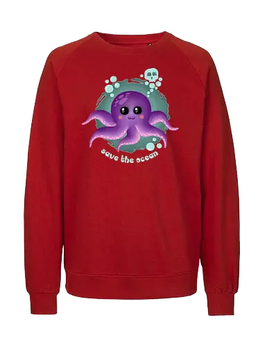 Save The Ocean  - Save The Ocean, octopus, kawaii, kawaii octopus, purple octopus, skull, cute, creepy cute, kawaii goth, pastel goth, ocean life, summer - Fairtrade Sweatshirt