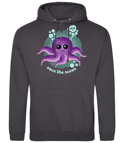 Save The Ocean  - Save The Ocean, octopus, kawaii, kawaii octopus, purple octopus, skull, cute, creepy cute, kawaii goth, pastel goth, ocean life, summer - Standard Hoodie