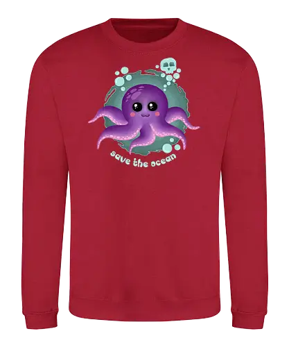 Save The Ocean  - Save The Ocean, octopus, kawaii, kawaii octopus, purple octopus, skull, cute, creepy cute, kawaii goth, pastel goth, ocean life, summer - Sweatshirt