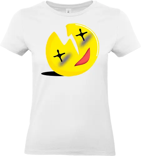 Mood (Stimmung) - kaputt, Lächeln, X-Augen, grinsen, humorvoll, verrückt, Kopf, lustige Darstellung, niedlich, albern, Gesicht, zerschlagen, Scherzkopf, Lächelgesicht, entspannt, cool, lustig, Emoji, Design, humorig, Sarkasmus, sarkastisch, Geek, schwarzer Humor, verrückt, wütend, irre - Standard T-Shirt (Women)