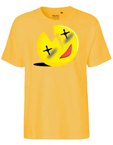 Mood (Stimmung) - kaputt, Lächeln, X-Augen, grinsen, humorvoll, verrückt, Kopf, lustige Darstellung, niedlich, albern, Gesicht, zerschlagen, Scherzkopf, Lächelgesicht, entspannt, cool, lustig, Emoji, Design, humorig, Sarkasmus, sarkastisch, Geek, schwarzer Humor, verrückt, wütend, irre - Fairtrade T-Shirt
