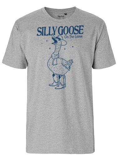 Silly Goose On The Loose - silly goose, on the loose, goose, duck, bird, minimalist, meme, humor, funny, western, cowboy - Fairtrade T-Shirt