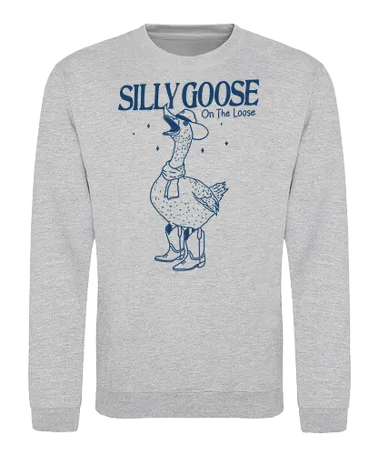 Silly Goose On The Loose - silly goose, on the loose, goose, duck, bird, minimalist, meme, humor, funny, western, cowboy - Sweatshirt