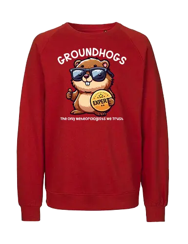 Expert GROUNDHOGS. The only meteorologists we trust. - groundhog, sunglasses, expert, meteorologist, cartoon, badge, humorous, trust, witty, animal - Fairtrade Sweatshirt