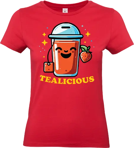 TEALICIOUS - tea, smiling, cup, strawberry, stars, cheerful, drink, fun, beverage, playful - Standard T-Shirt (Women)