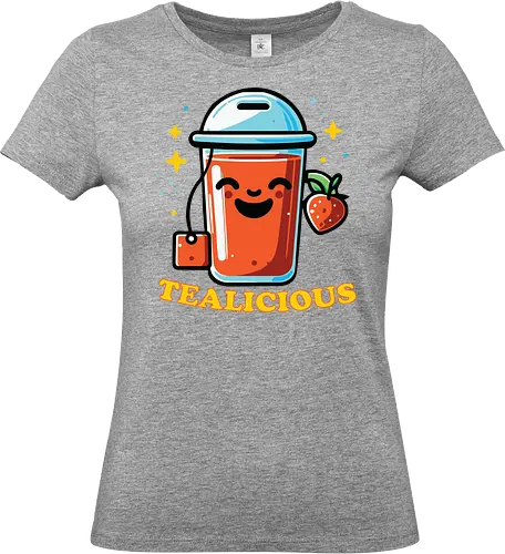 TEALICIOUS - tea, smiling, cup, strawberry, stars, cheerful, drink, fun, beverage, playful - Standard T-Shirt (Women)