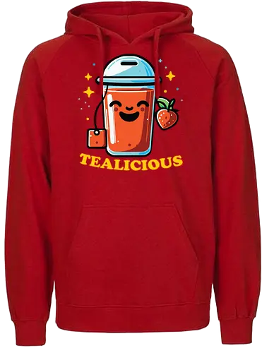 TEALICIOUS - tea, smiling, cup, strawberry, stars, cheerful, drink, fun, beverage, playful - Fairtrade Hoodie