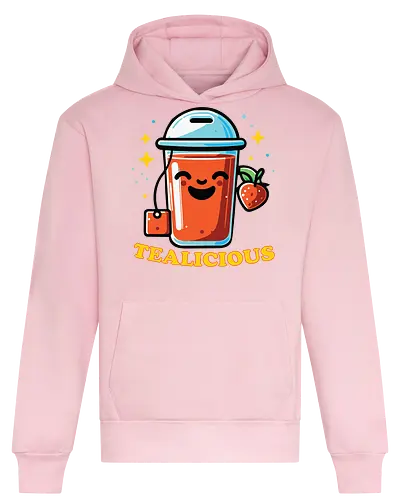 TEALICIOUS - tea, smiling, cup, strawberry, stars, cheerful, drink, fun, beverage, playful - Heavyweight Hoodie