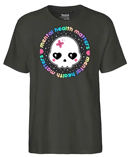 Mental Health Matters Skull - mental health matters, mental health, skull, creepy cute, pastel goth, kawaii goth, kawaii skull, cute skull, pastel goth skull, skull, quote, saying - Fairtrade T-Shirt