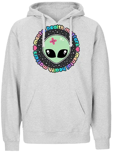 Mental Health Matters Alien  - mental health matters, mental health, alien, kawaii alien, pastel goth, kawaii goth, pastel grunge, quote, saying, health, cute alien, spooky cute, pastel green - Fairtrade Hoodie