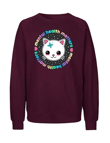 Mental Health Matters Cat - mental health matters, mental health, kawaii cat, health, cat, kawaii, pastel goth, kawaii goth, colorful, quote, saying, cute cat, pastel goth cat - Fairtrade Sweatshirt