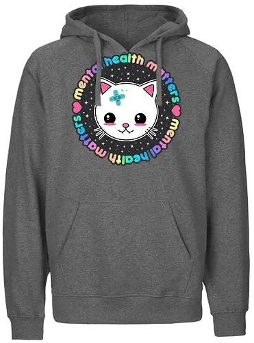 Mental Health Matters Cat - mental health matters, mental health, kawaii cat, health, cat, kawaii, pastel goth, kawaii goth, colorful, quote, saying, cute cat, pastel goth cat - Fairtrade Hoodie