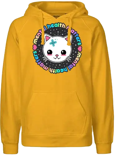 Mental Health Matters Cat - mental health matters, mental health, kawaii cat, health, cat, kawaii, pastel goth, kawaii goth, colorful, quote, saying, cute cat, pastel goth cat - Fairtrade Hoodie