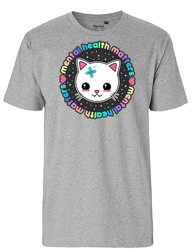 Mental Health Matters Cat - mental health matters, mental health, kawaii cat, health, cat, kawaii, pastel goth, kawaii goth, colorful, quote, saying, cute cat, pastel goth cat - Fairtrade T-Shirt