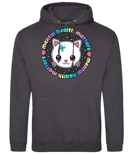 Mental Health Matters Cat - mental health matters, mental health, kawaii cat, health, cat, kawaii, pastel goth, kawaii goth, colorful, quote, saying, cute cat, pastel goth cat - Standard Hoodie