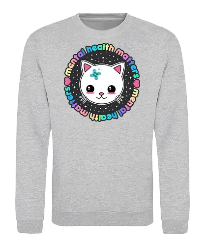 Mental Health Matters Cat - mental health matters, mental health, kawaii cat, health, cat, kawaii, pastel goth, kawaii goth, colorful, quote, saying, cute cat, pastel goth cat - Sweatshirt