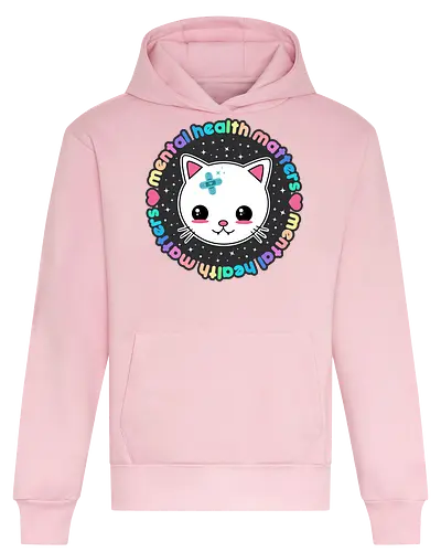 Mental Health Matters Cat - mental health matters, mental health, kawaii cat, health, cat, kawaii, pastel goth, kawaii goth, colorful, quote, saying, cute cat, pastel goth cat - Heavyweight Hoodie