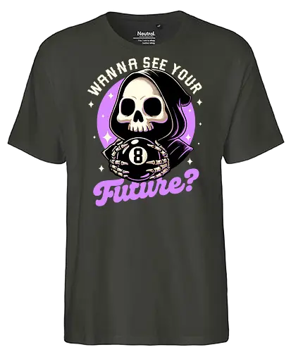 Skull Luck Ball - magic, 8 ball, billiard, magic, magical, skull, skeleton, sarcasm, irony, death, reaper, Grim Reaper, soul, soul reaper, video game, toy, retro, vintage, kids' toys, fortune-telling, advice - Fairtrade T-Shirt