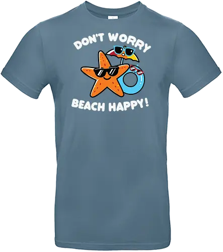 Don't Worry, Beach Happy - starfish, sunglasses, beach, floatie, humor, summer, vacation, cartoon, playful - Standard T-Shirt