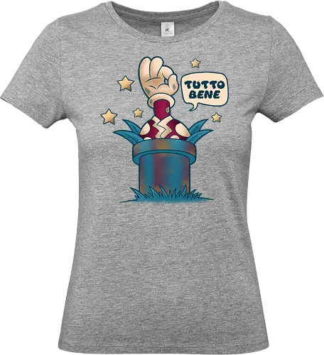 Tutto Bene - Retro Gamer Parody - gaming, 80s, carnivorous plant, funny, gamer, geek, hero, italian, its all good, meme, nostalgia, parody, retro, sarcasm, vintage - Standard T-Shirt (Women)
